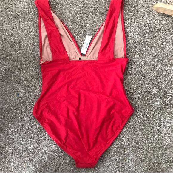 J. Crew Red Plunge V-Neck Straps Swimsuit 16 - Picture 4 of 7